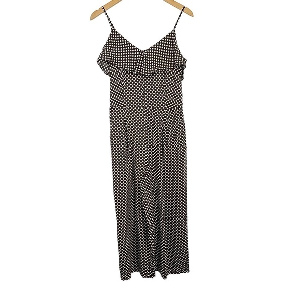 next Pants - Next Women Polka Dot V Neck Jumpsuit Sz UK 10 US 6 Brown White Sleeveless Pocket